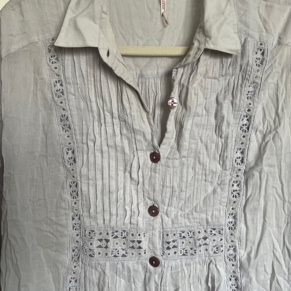Free People Lilac Button-Down Lace Trim Short Sleeve Tunic Dress - Picture 2 of 3